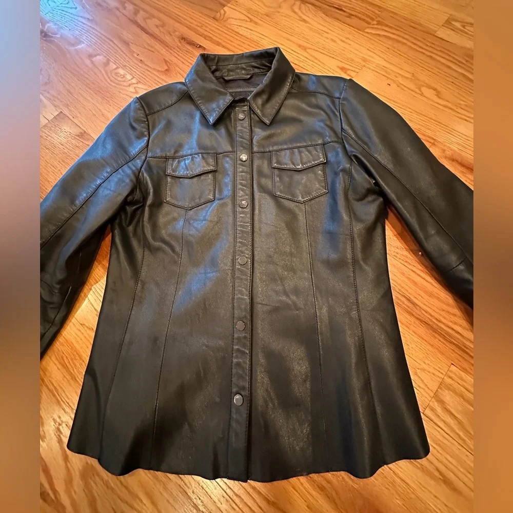 BOD & CHRISTENSEN leather shirt jacket black size M